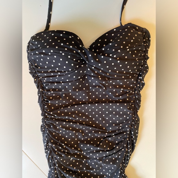 Retro Polka Dot One-Piece Black and White Swimsuit - Picture 1 of 6